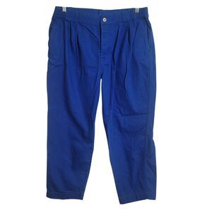Kowtow Women's Pleated Organic Cotton Pants Baggy Straight Blue Comfy Size XL